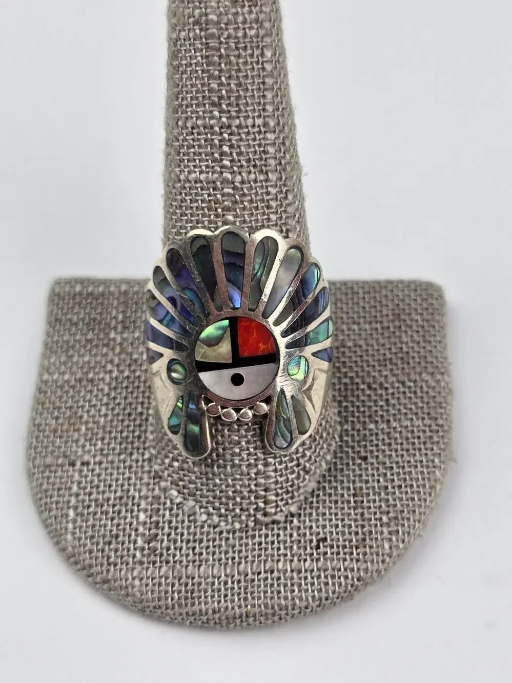 Men's Sterling silver Ring Abalone Shell inlay Sun Face Ring size 10.5 sun god